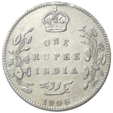 Монета 1 рупия 1906 года Британская Индия (аверс)