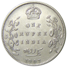Монета 1 рупия 1907 года Британская Индия (аверс)