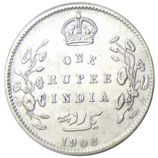 Монета 1 рупия 1908 года Британская Индия (аверс)
