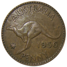 Монета 1 пенни 1956 года Австралия (аверс)