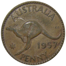 Монета 1 пенни 19567года Австралия (аверс)