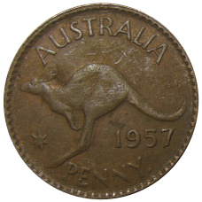 Монета 1 пенни 1957 года Австралия (аверс)