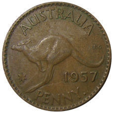 Монета 1 пенни 1957 года Австралия (аверс)