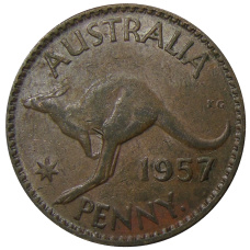 Монета 1 пенни 1957 года Австралия (аверс)