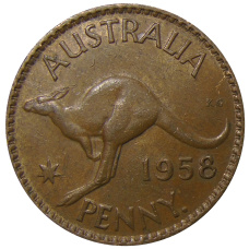 Монета 1 пенни 1958 года Австралия (аверс)