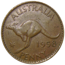Монета 1 пенни 1958 года Австралия (аверс)