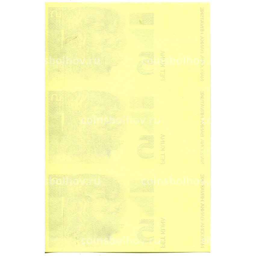 Банкнота 5 куна 1993(1994) года Хорватия — неразрезанный лист, пробный (вид 2)