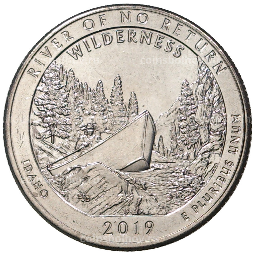 Монета 25 центов (1/4 доллара) 2019 года P США Национальные парки — №50 Дикая местность Река Фрэнк Черч