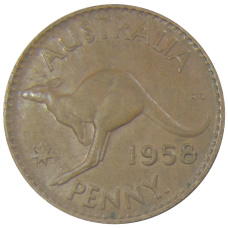 Монета 1 пенни 1958 года Австралия (аверс)