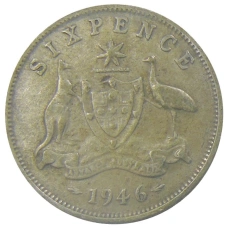 Монета 6 пенсов 1946 года Австралия (аверс)