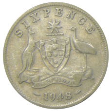 Монета 6 пенсов 1948 года Австралия (аверс)