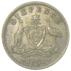 Монета 6 пенсов 1951 года Австралия (аверс)