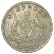 Монета 6 пенсов 1951 года Австралия (аверс)