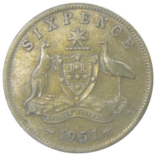 Монета 6 пенсов 1951 года Австралия (аверс)
