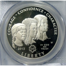 Монета 1 доллар 2013 года W США «100 лет движению девочек-скаутов в США» (в слабе PCGS PR70DCAM) (аверс)