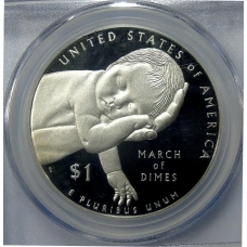 Монета 1 доллар 2015 года W США «75 лет фонду «March of Dimes» (в слабе PCGS PR70DCAM) (аверс)