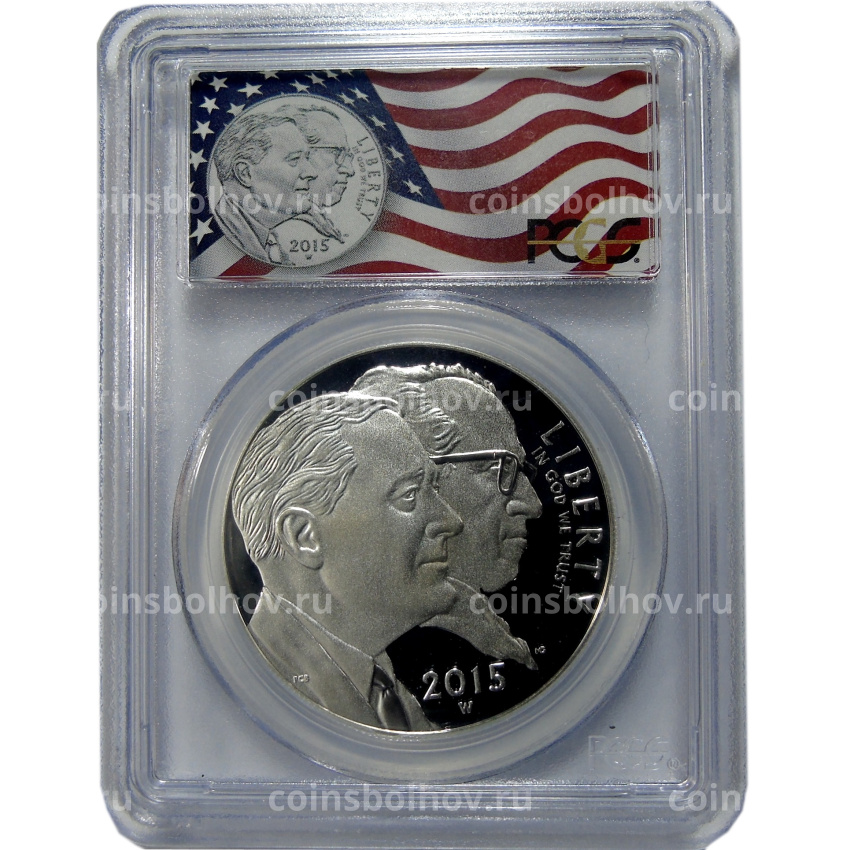 Монета 1 доллар 2015 года W США «75 лет фонду «March of Dimes» (в слабе PCGS PR70DCAM) (вид 4)