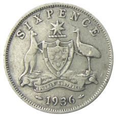 Монета 6 пенсов 1936 года Австралия (аверс)