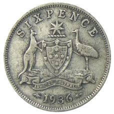 Монета 6 пенсов 1936 года Австралия (аверс)