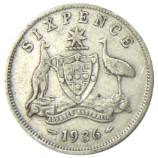 Монета 6 пенсов 1936 года Австралия (аверс)