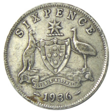 Монета 6 пенсов 1936 года Австралия (аверс)
