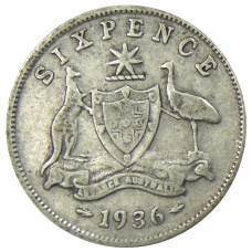 Монета 6 пенсов 1936 года Австралия (аверс)