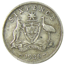 Монета 6 пенсов 1936 года Австралия (аверс)