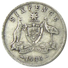 Монета 6 пенсов 1936 года Австралия (аверс)