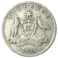 Монета 6 пенсов 1925 года Австралия (аверс)