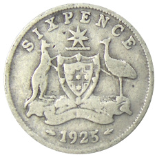 Монета 6 пенсов 1925 года Австралия (аверс)