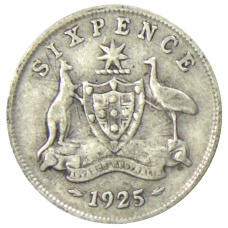 Монета 6 пенсов 1925 года Австралия (аверс)