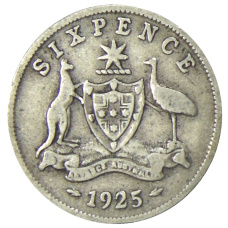 Монета 6 пенсов 1925 года Австралия (аверс)