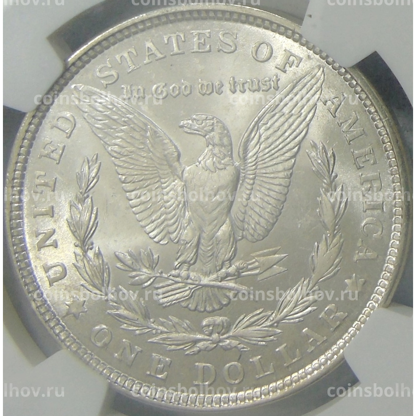 Монета 1 доллар 1921 года США «Доллар Моргана» (в слабе NGC MS 63) (вид 2)