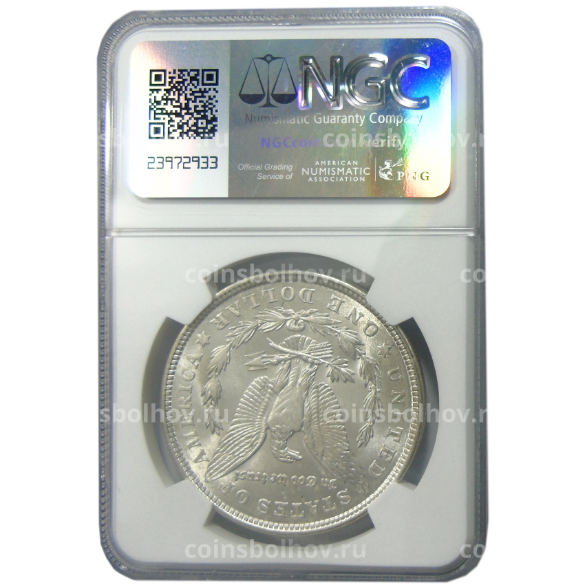 Монета 1 доллар 1921 года США «Доллар Моргана» (в слабе NGC MS 63) (вид 4)