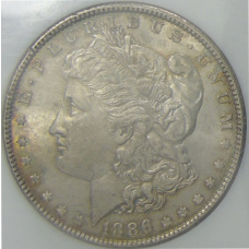 Монета 1 доллар 1886 года США «Доллар Моргана» (в слабе NGC MS 63) (аверс)