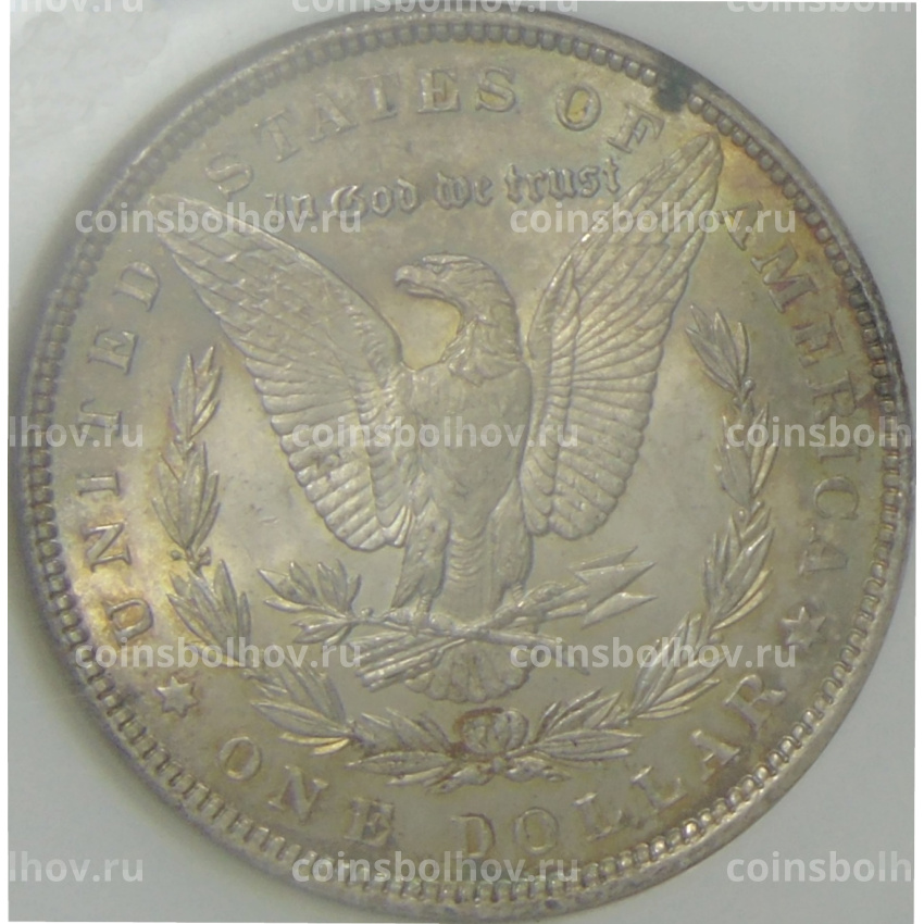 Монета 1 доллар 1886 года США «Доллар Моргана» (в слабе NGC MS 63) (вид 2)