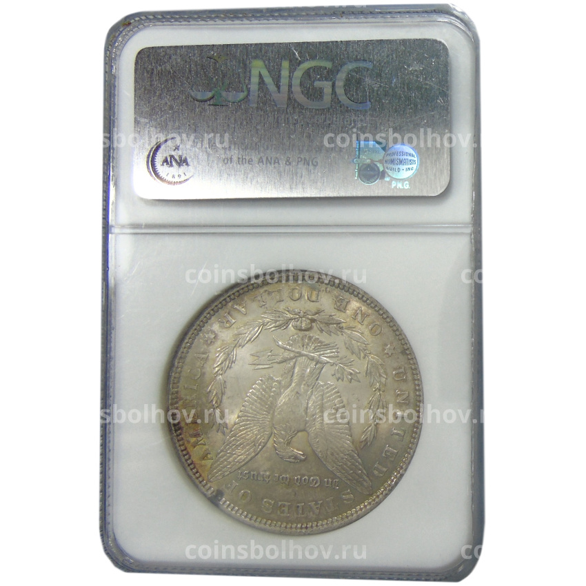 Монета 1 доллар 1886 года США «Доллар Моргана» (в слабе NGC MS 63) (вид 4)