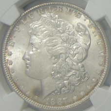 Монета 1 доллар 1887 года США «Доллар Моргана» (в слабе NGC MS 63) (аверс)