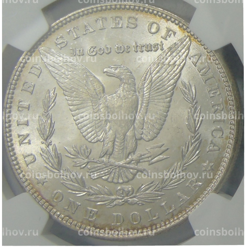 Монета 1 доллар 1887 года США «Доллар Моргана» (в слабе NGC MS 63) (вид 2)