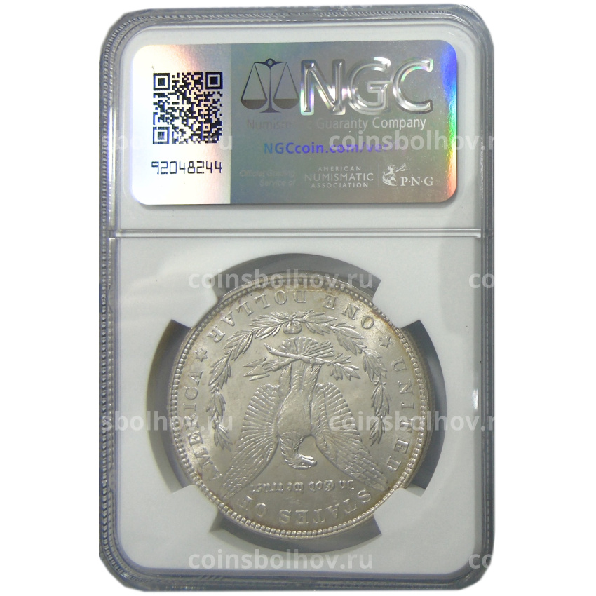 Монета 1 доллар 1887 года США «Доллар Моргана» (в слабе NGC MS 63) (вид 4)