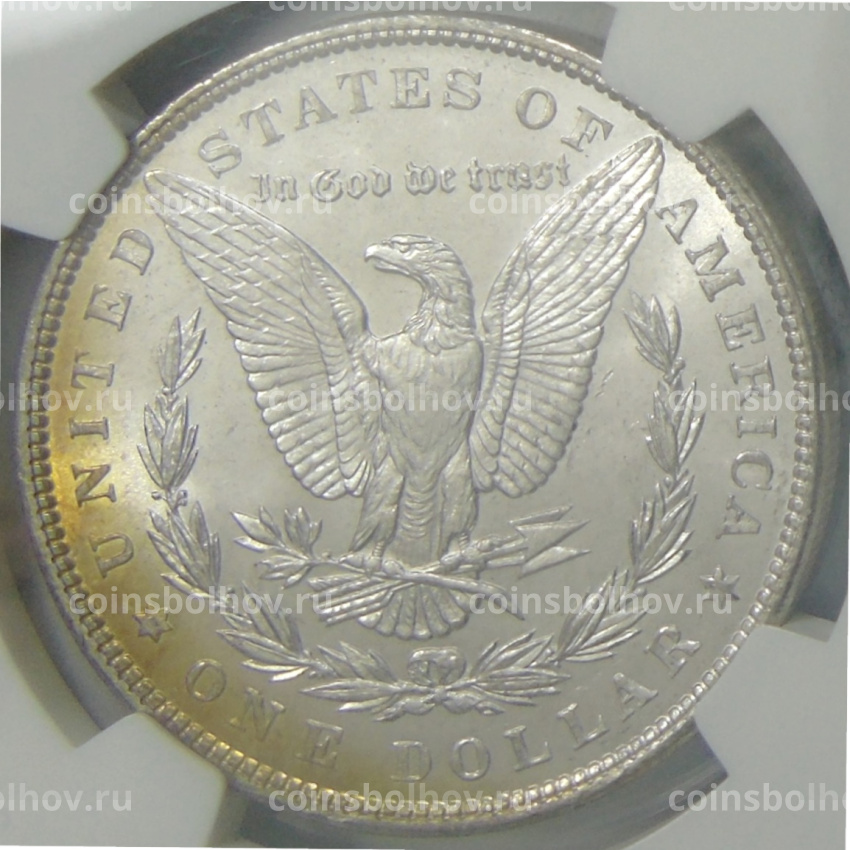 Монета 1 доллар 1887 года США «Доллар Моргана» (в слабе NGC MS 63) (вид 2)