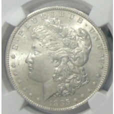 Монета 1 доллар 1885 года О США «Доллар Моргана» (в слабе NGC MS 63) (аверс)