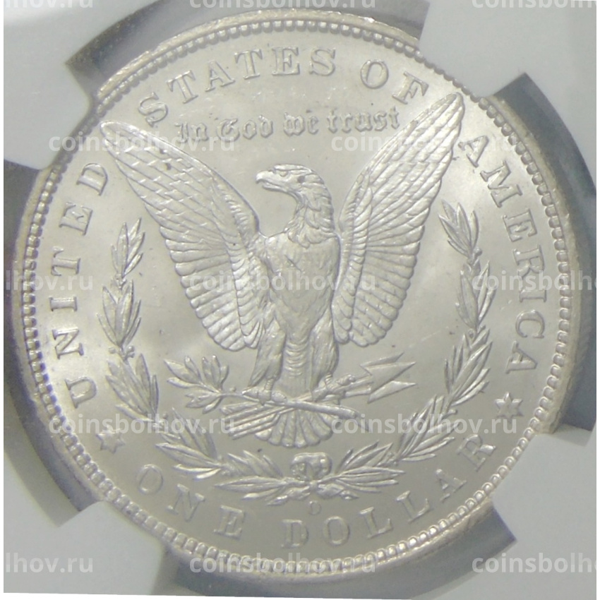 Монета 1 доллар 1885 года О США «Доллар Моргана» (в слабе NGC MS 63) (вид 2)