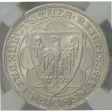 Монета 3 марки 1927 года A Германия «100 лет Бремерхафену» (в слабе ННР MS64) (реверс)