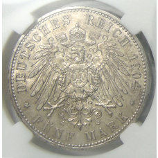 Монета 5 марок 1904 года Германия (Гессен) «400 лет со дня рождения Филиппа I Великодушного» (в слабе ННР MS62) (реверс)