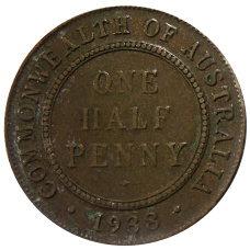 Монета 1/2 пенни 1938 года Австралия (аверс)