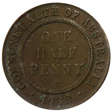 Монета 1/2 пенни 1938 года Австралия (аверс)