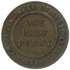 Монета 1/2 пенни 1938 года Австралия (аверс)