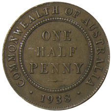 Монета 1/2 пенни 1938 года Австралия (аверс)