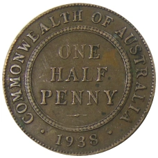Монета 1/2 пенни 1938 года Австралия (аверс)